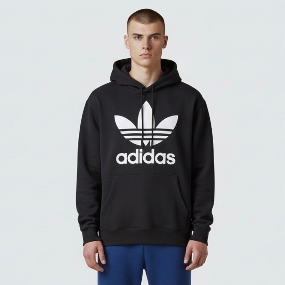 Adidas Originals Trefoil Hoodie Men's Medium Black White Pullover Sweatshirt‎